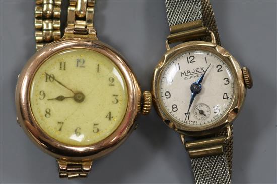 Two ladys 9ct. gold wrist watches including Majex.